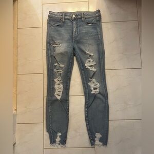 American Eagle Women’s Blue Denim Super Stretch X Ripped/Distressed Jeans